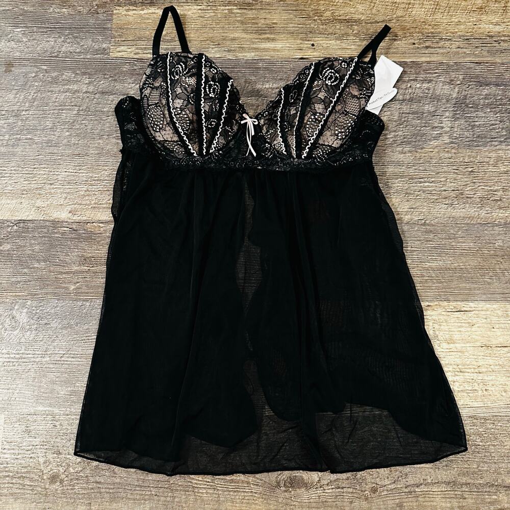 Cassandra Intimates Women's Black Sleeveless Babydoll Lingerie Tops Size Large